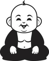 pequeño bodhisattva negro Buda niño tranquilo nene dibujos animados zen emblema vector