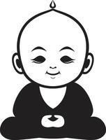 Zen Youngster Black Buddha Emblem Buddha Bambino Cartoon Serene vector