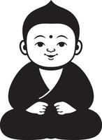 tranquilo nene negro Buda Buda bebé mini monje vector