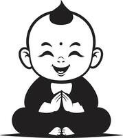 Harmonious Junior Buddha Zen Blossom Black Cartoon Emblem vector