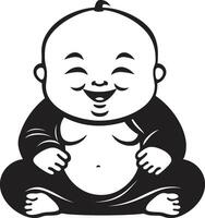 Buda bambino negro niño emblema minúsculo tranquilidad Buda dibujos animados silueta vector