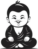 Buddha Bliss Black Zen Kid Harmonious Junior Cartoon Buddha vector