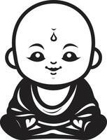 Enlightened Infant Cartoon Zen Emblem Chibi Serenity Buddha Silhouette vector