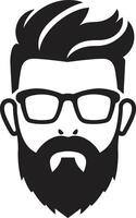 Minimalist Appeal Black of Cartoon Hipster Man Face Artistic Whiskers Hipster Man Face Cartoon in Black vector