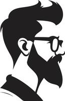 Sleek Bohemian Hipster Man Face Cartoon in Black Whimsical Elegance Cartoon Hipster Man Face Black vector