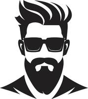 Whimsical Elegance Cartoon Hipster Man Face Black Elegant Quirkiness Black of Cartoon Hipster Man Face vector