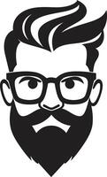 Contemporary Cool Cartoon Hipster Man Face Black Sleek Stubble Black of Cartoon Hipster Man Face vector