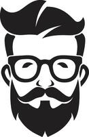 Elegant Quirkiness Black of Cartoon Hipster Man Face Vintage Fusion Hipster Man Face Cartoon in Black vector