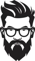 Minimalist Whiskers Black of Cartoon Hipster Man Face Artistic Trendsetter Hipster Man Face Cartoon in Black vector