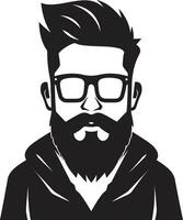 elegante retro renacimiento dibujos animados hipster hombre cara negro minimalista bigotes negro de dibujos animados hipster hombre cara vector