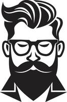 Sleek Styling Hipster Man Face Cartoon in Black Whimsical Charm Cartoon Hipster Man Face Black vector