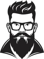 Elegant Retro Boho Hipster Man Face Cartoon in Black Creative Urban Chic Cartoon Hipster Man Face Black vector