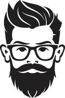 Trendy Whiskers Fusion Cartoon Hipster Man Face Black Vintage Contemporary Chic Black of Cartoon Hipster Man Face vector