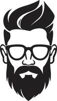 Sleek Boho Hipster Man Face Cartoon in Black Whimsical Trendsetter Cartoon Hipster Man Face Black vector