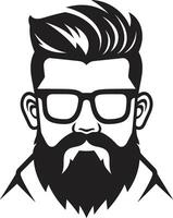 Elegant Quirkiness Black of Cartoon Hipster Man Face Vintage Fusion Hipster Man Face Cartoon in Black vector