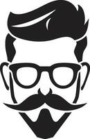 caprichoso pionero de la tendencia dibujos animados hipster hombre cara negro elegante Clásico negro de dibujos animados hipster hombre cara vector