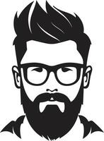 Retro Urban Elegance Black of Cartoon Hipster Man Face Sleek Minimalist Style Hipster Man Face Cartoon in Black vector