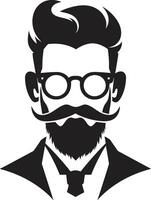 Whimsical Trendsetter Cartoon Hipster Man Face Black Elegant Vintage Black of Cartoon Hipster Man Face vector