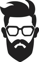 Sleek Boho Hipster Man Face Cartoon in Black Whimsical Trendsetter Cartoon Hipster Man Face Black vector