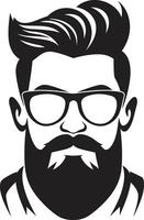 elegante minimalista ambiente hipster hombre cara dibujos animados en negro Clásico urbano sofisticación dibujos animados hipster hombre cara negro vector