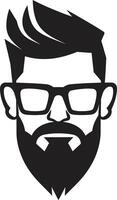 ecléctico sofisticación hipster hombre cara dibujos animados en negro Clásico frio dibujos animados hipster hombre cara negro vector