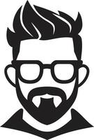 Retro Modern Fusion Cartoon Hipster Man Face Black Whimsical Sophistication Black of Cartoon Hipster Man Face vector