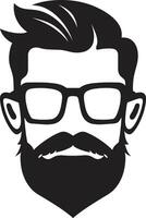 Sleek Styling Hipster Man Face Cartoon in Black Whimsical Charm Cartoon Hipster Man Face Black vector