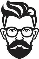 creativo urbano pionero de la tendencia hipster hombre cara dibujos animados en negro retro elegante urbanita dibujos animados hipster hombre cara negro vector