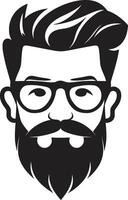 Minimalist Whiskers Black of Cartoon Hipster Man Face Artistic Trendsetter Hipster Man Face Cartoon in Black vector