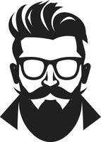 Creative Chic Hipster Man Face Cartoon in Black Retro Vibes Cartoon Hipster Man Face Black vector