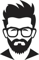 Retro Modernity Cartoon Hipster Man Face Black Chic Whiskers Black of Cartoon Hipster Man Face vector