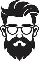 Vintage Urban Black of Cartoon Hipster Man Face Creative Chic Hipster Man Face Cartoon in Black vector