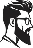 Creative Chic Hipster Man Face Cartoon in Black Retro Modern Fusion Cartoon Hipster Man Face Black vector