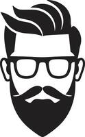 Sleek Vintage Charm Black of Cartoon Hipster Man Face Boho Chic Revival Hipster Man Face Cartoon in Black vector