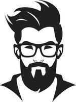 Retro Chic Urbanite Cartoon Hipster Man Face Black Trendy Artistic Fusion Black of Cartoon Hipster Man Face vector