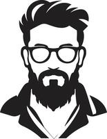 Elegant Vintage Revival Black of Cartoon Hipster Man Face Modern Bohemian Twist Hipster Man Face Cartoon in Black vector