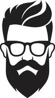 Whimsical Charm Cartoon Hipster Man Face Black Elegant Eccentricity Black of Cartoon Hipster Man Face vector