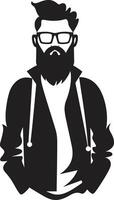 Contemporary Retro Chic Cartoon Hipster Man Face Black Sleek Vintage Charm Black of Cartoon Hipster Man Face vector