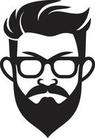 Retro Chic Fusion Hipster Man Face Cartoon in Black Whimsical Trendsetter Cartoon Hipster Man Face Black vector