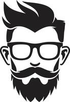 Trendy Artistic Fusion Black of Cartoon Hipster Man Face Modern Vintage Sophistication Hipster Man Face Cartoon in Black vector