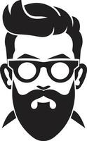 Urban Artistic Fusion Black of Cartoon Hipster Man Face Chic Minimalist Vibe Hipster Man Face Cartoon in Black vector