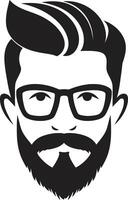 Whimsical Sophistication Black of Cartoon Hipster Man Face Elegant Minimalism Hipster Man Face Cartoon in Black vector