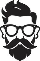 Urban Retro Revival Black of Cartoon Hipster Man Face Chic Artistry Hipster Man Face Cartoon in Black vector