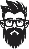 Modern Bohemian Twist Hipster Man Face Cartoon in Black Trendy Retro Chic Cartoon Hipster Man Face Black vector