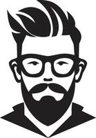 Retro Modern Artistry Black of Cartoon Hipster Man Face Artistic Whiskers Fusion Hipster Man Face Cartoon in Black vector