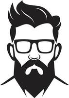 Modern Vintage Sophistication Hipster Man Face Cartoon in Black Elegant Retro Chic Cartoon Hipster Man Face Black vector