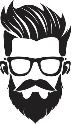Modern Vintage Charm Cartoon Hipster Man Face Black Chic Retro Bohemian Black of Cartoon Hipster Man Face