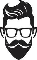 Clásico vibraciones negro de dibujos animados hipster hombre cara artístico barbas hipster hombre cara dibujos animados en negro vector