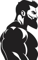 Robust Muscle Emblem Black of Caricature Bodybuilder Champion Flex Fusion Caricature Bodybuilder in Black vector