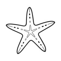 Starfish outline doodle drawing, isolated on white background. vector
